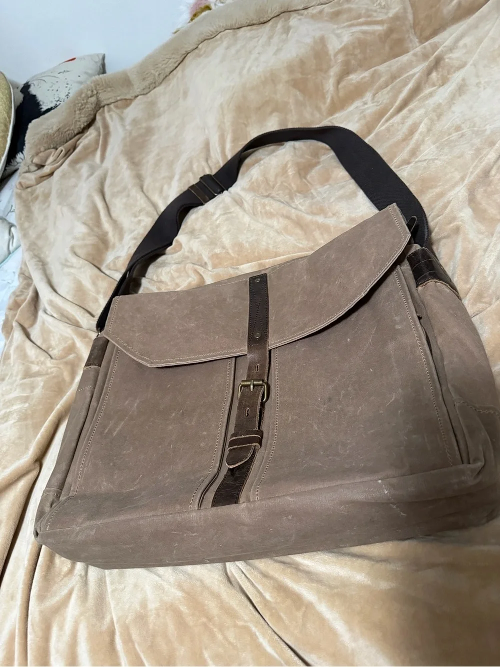 Property Of Men's Canvas & Leather Messenger Bag - Dark Brown